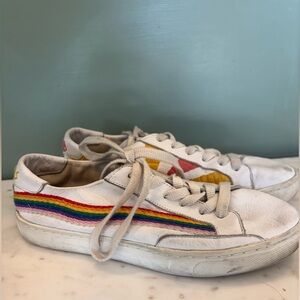 White Sneakers with Rainbow Stripe
